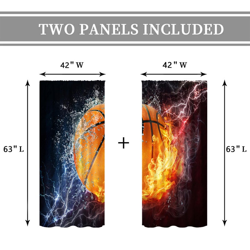 Cinbloo Sports Curtains for Boys Bedroom 42W x 63L Inch Rod Pocket Kids Basketball Curtains Cool Basketball Wall Art for Men Abstract Flame Decor Teenagers Living Room Window Drapes Fabric 2 Panels - Image 4